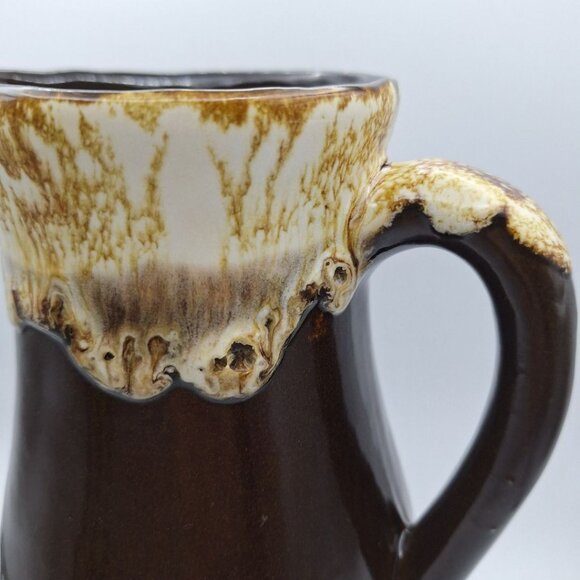 Robinson Ransbottom Pottery Pitcher Brown Drip Glaze Vintage Swirl Handle 7.5 - Picture 8 of 8